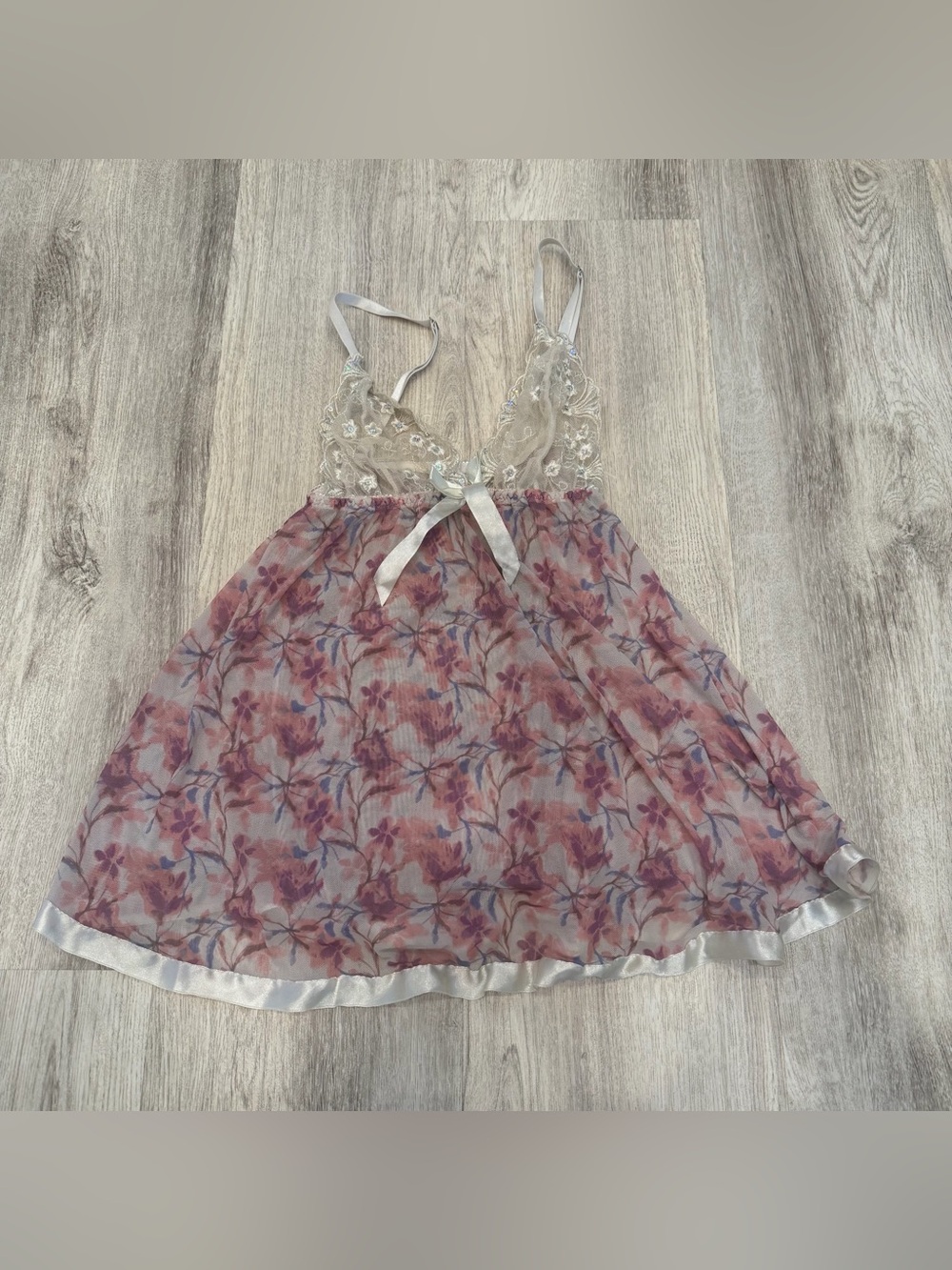 Vintage‎ Style Floral Lace Babydoll Slip Dress Nightgown Medium